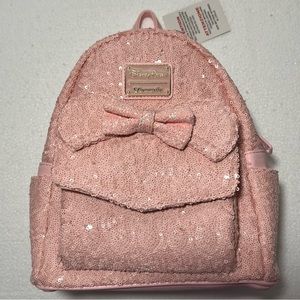 NWT Disney Park Loungefly Millennial Pink Minnie Mouse Sequin Backpack and Ears